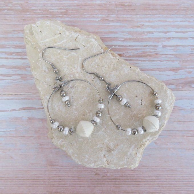 Boucles d'oreilles, créoles rondes - Blanche